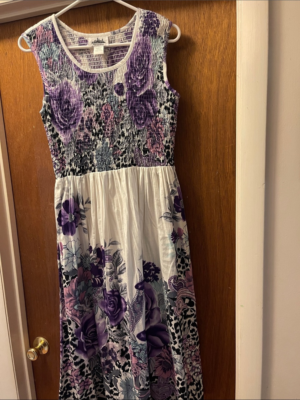 Womans Purple Floral Smocked Maxi Dress